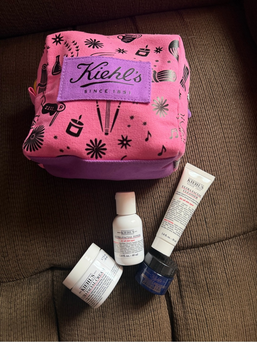 Kiehl's Pink and Purple Cosmetic Pouch with Skincare Minis